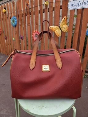 Dooney & Bourke Burgundy Olivia Leather Satchel with Tan Handles
